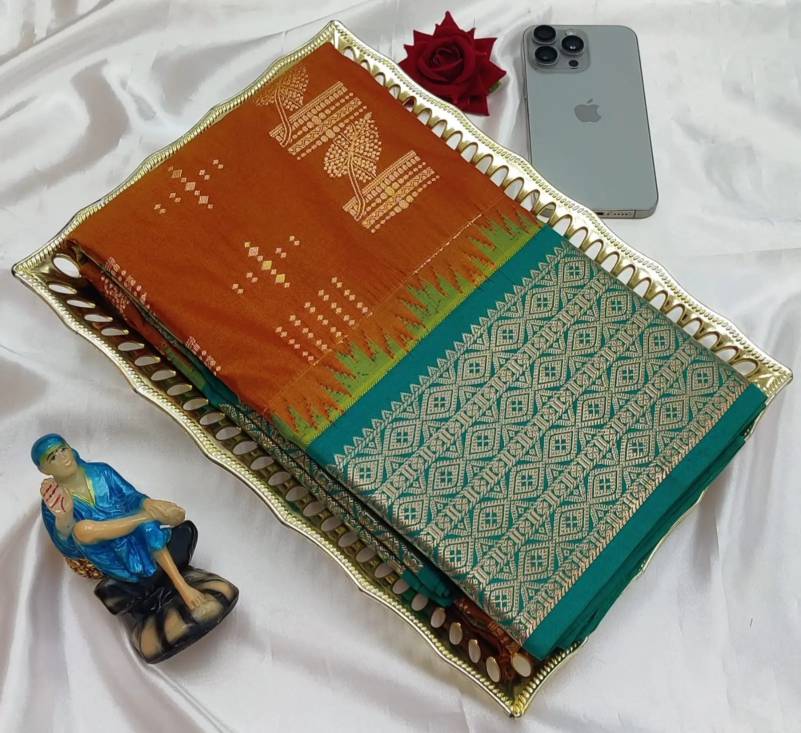 Korvai Geometric Brocade Soft Silk Saree
